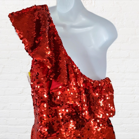 Leith Red Sequin Ruffle One Shoulder Dress - Picture 11 of 16